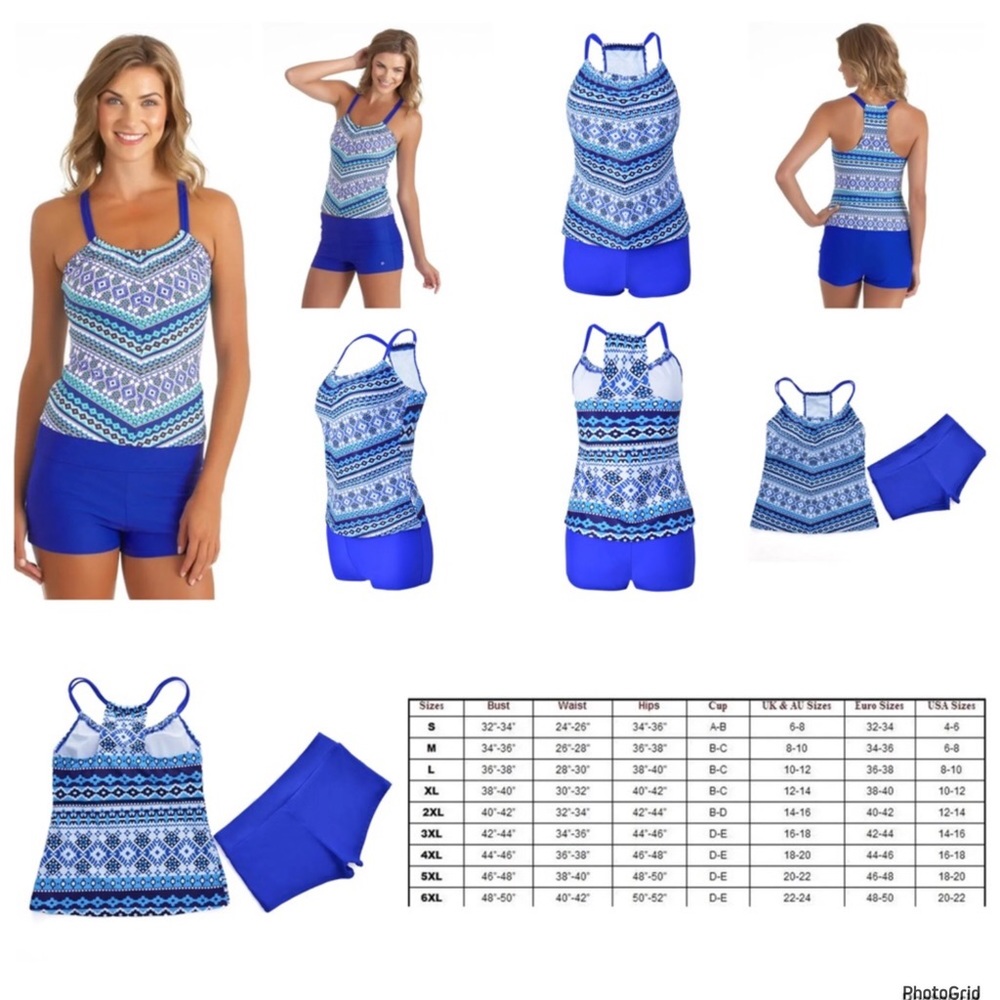 Plus size 3XL blue Tankini two piece swimsuit NEW